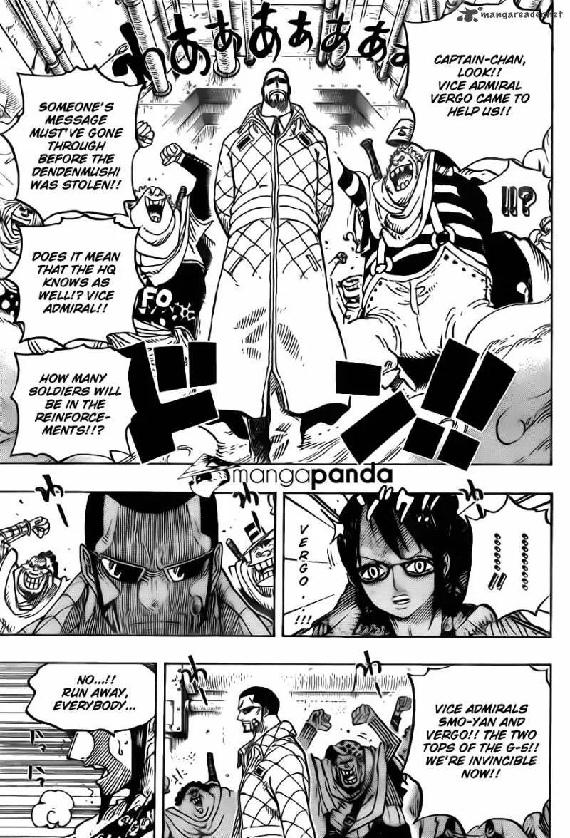 One Piece Chapter 680: Captain of the Marine's G-5, Kichiku no Vergo – Page 12