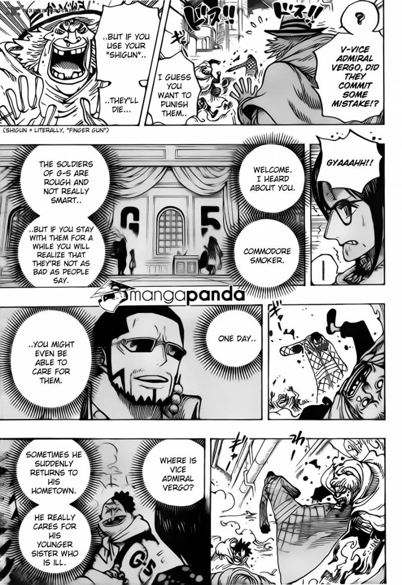 One Piece Chapter 680: Captain of the Marine's G-5, Kichiku no Vergo – Page 14